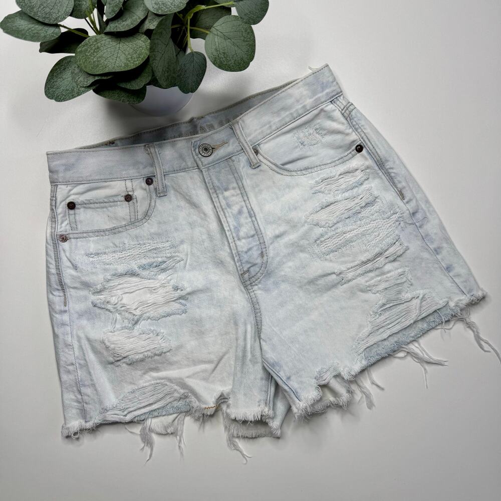 American Eagle | Light Wash Distressed Button Fly 90s Boyfriend Shorts